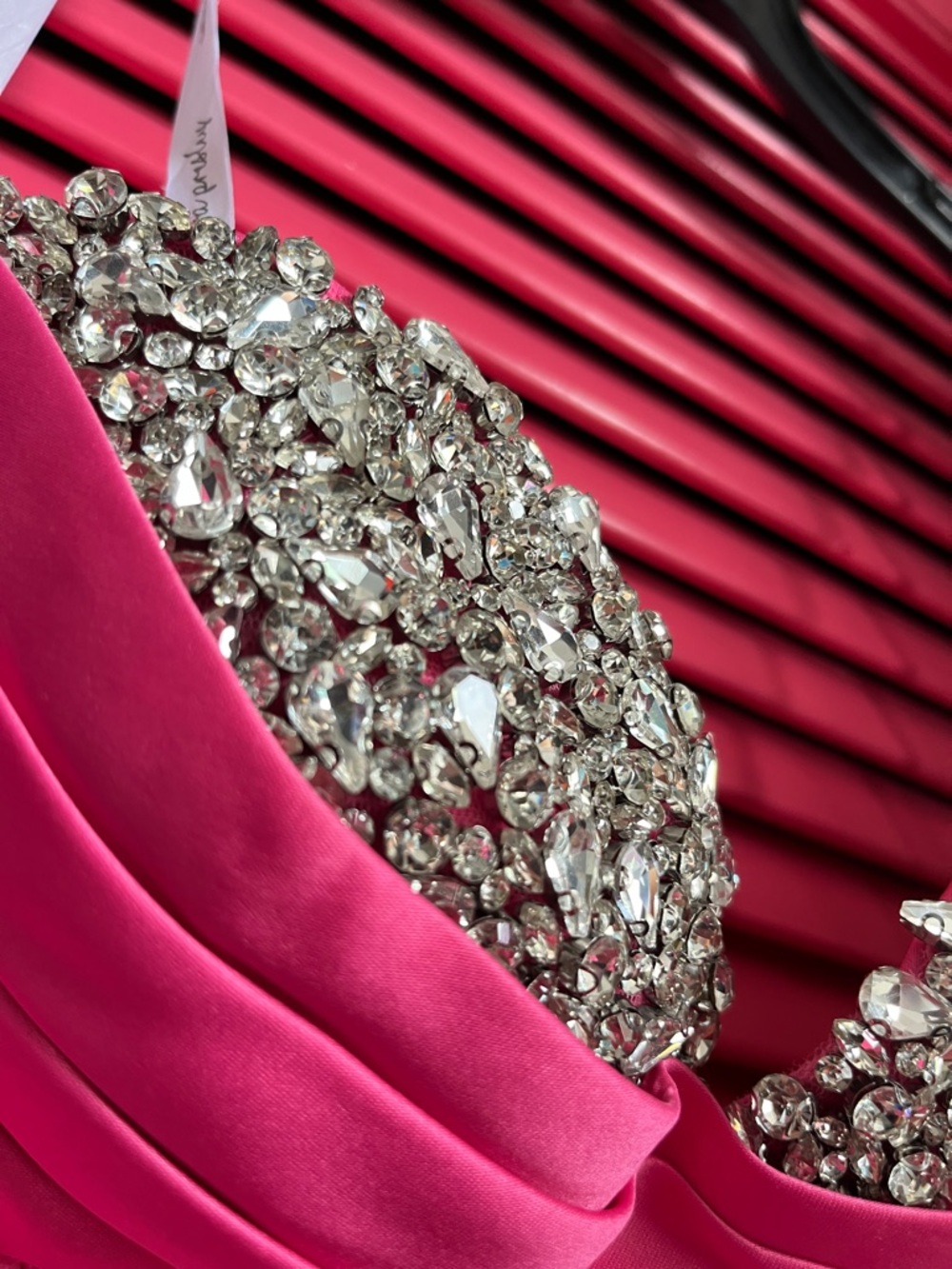 Beaded Bust Hot Pink Tiered Ruffle Prom Dress - Picture 6 of 16